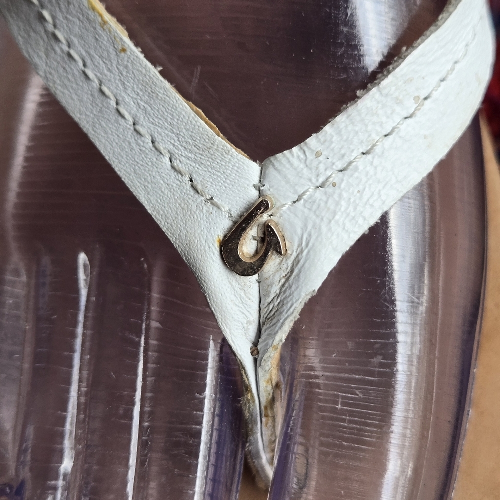 OluKai Honu White Leather Flip Flop Sandal Size 7 - Picture 4 of 15